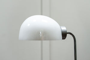 Mid-Century 1950s Opaline and Chrome Desk Lamp with a Glass Shade.